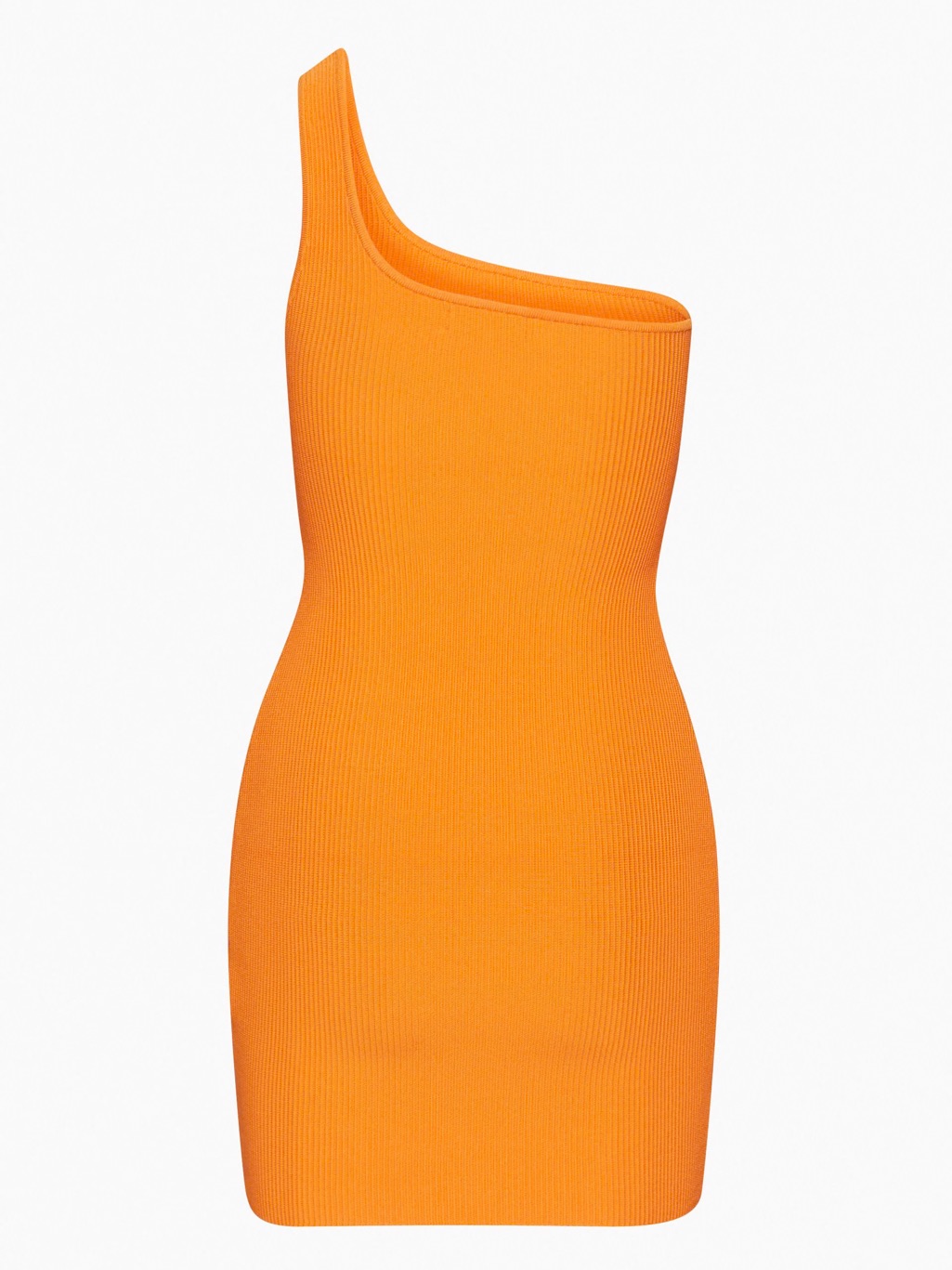 Babaton One-Shoulder Ribbed Mini Dress In Bright Orange